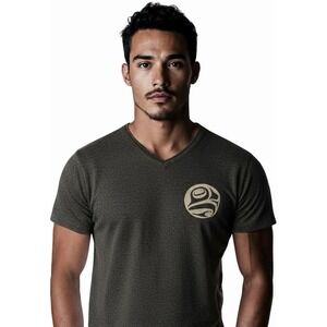 Dorothy‎ Grant Male Haida Killer Whale Crest V-Neck Knit Shirt Gray Vintage Rare